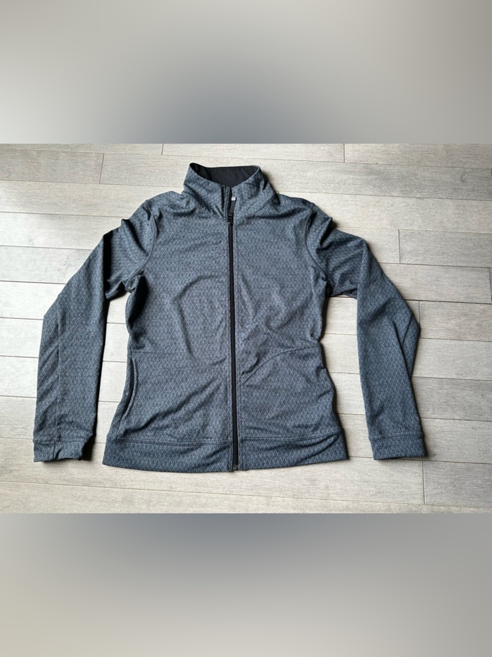 Prana Jacket Womens Gray Diamond Full Zip Mock Neck Athletic FIt Yoga Run Gym M